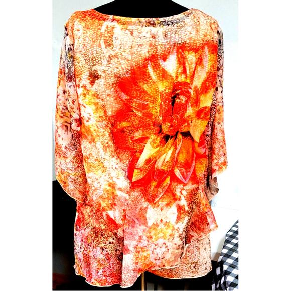 Styco Polyester Blouse Sz L; Orange with separate Tan Shell - Picture 4 of 7